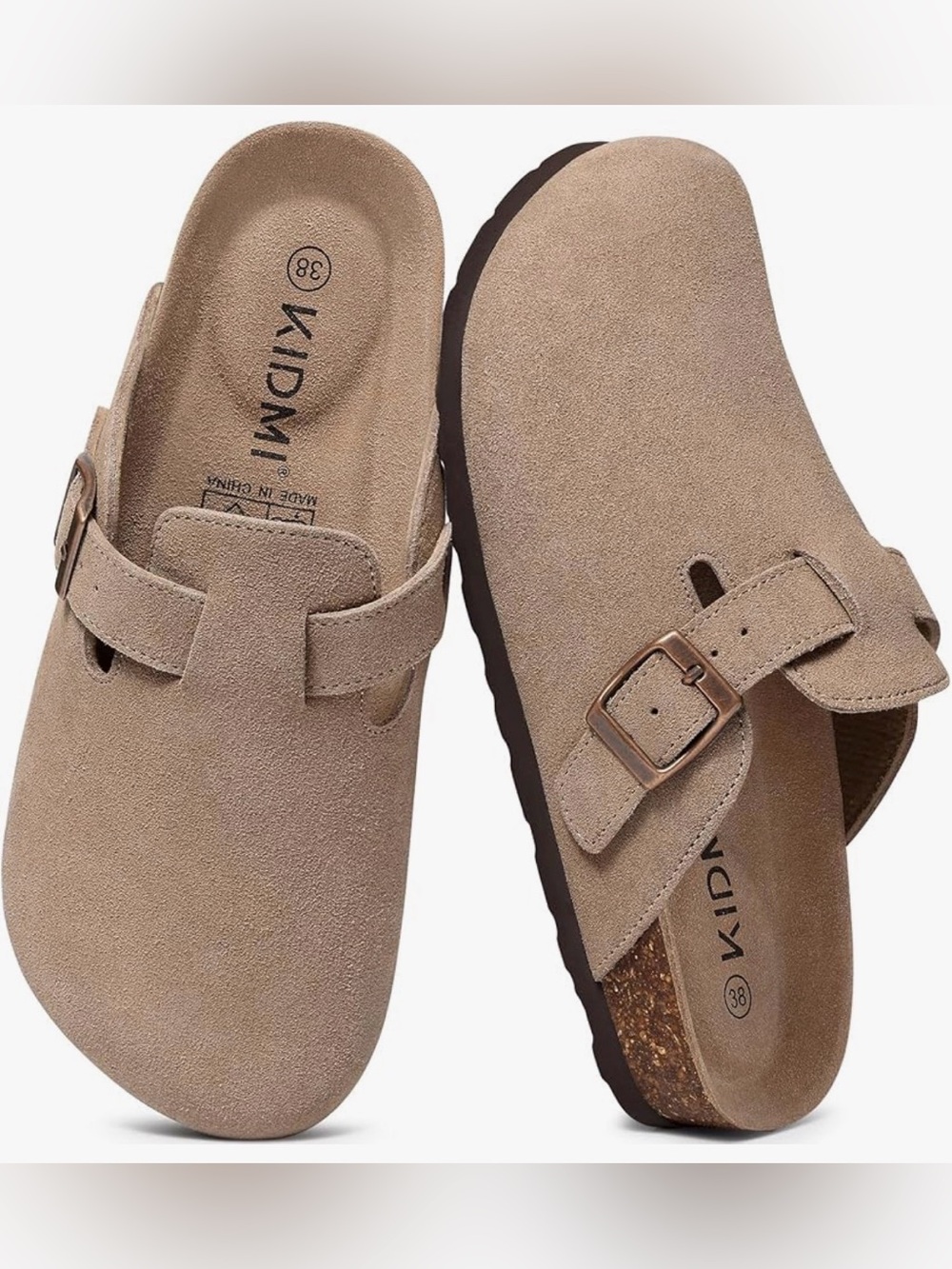 Neutral Suede Slip-On Clog with Adjustable Buckle